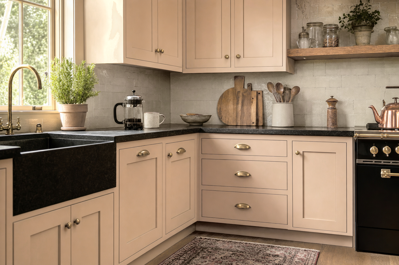 Boulder Beige by Valspar on cabinets
