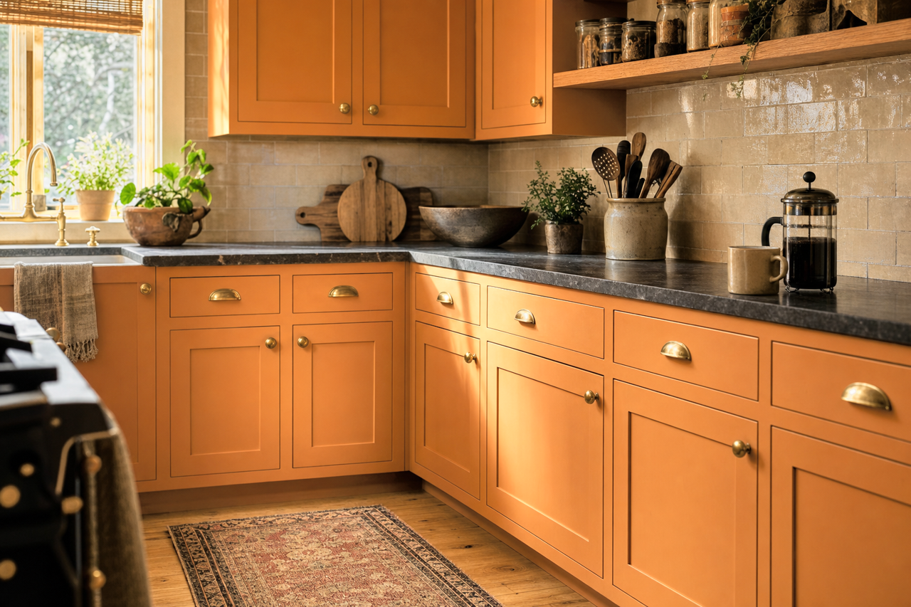 Hazelnut Coffee by Valspar on cabinets
