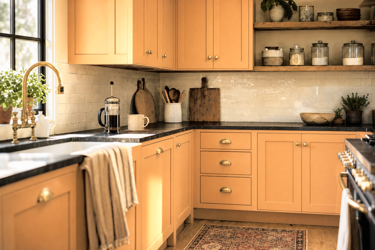Buttered Hazelnut by Valspar on cabinets