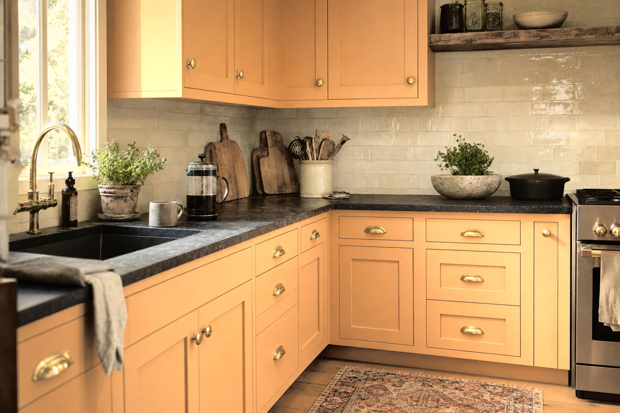 Almond Butter by Valspar on cabinets