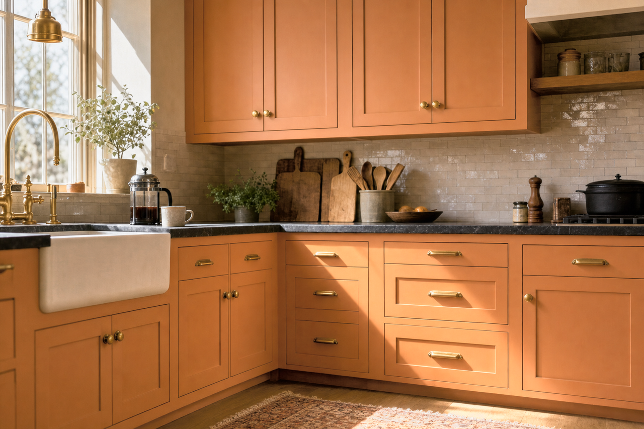 Canyon Sun by Valspar on cabinets