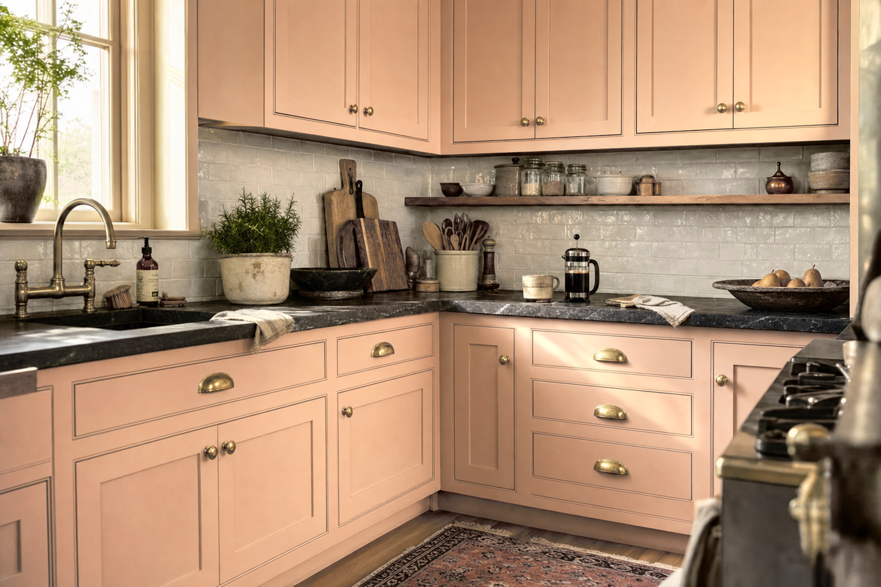 Pale Powder by Valspar on cabinets