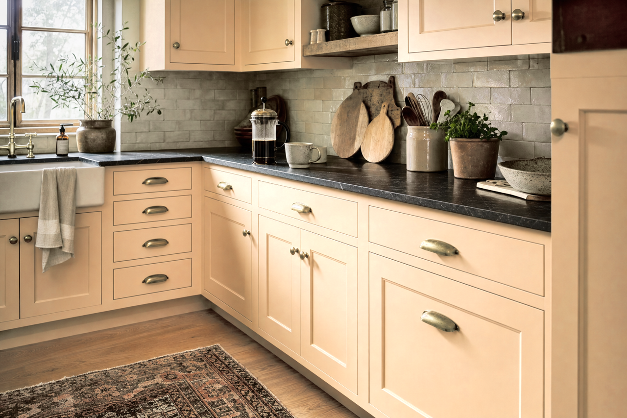 Wheat Toast by Valspar on cabinets