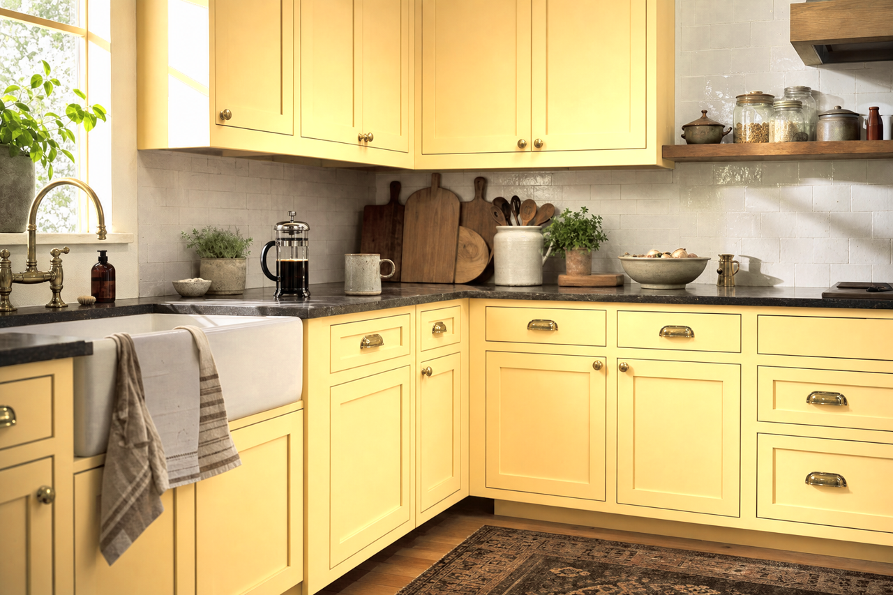 Peach Tickle by Valspar on cabinets