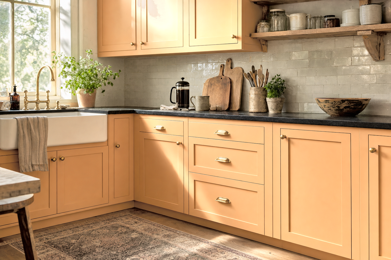 Fragrant Coriander by Valspar on cabinets