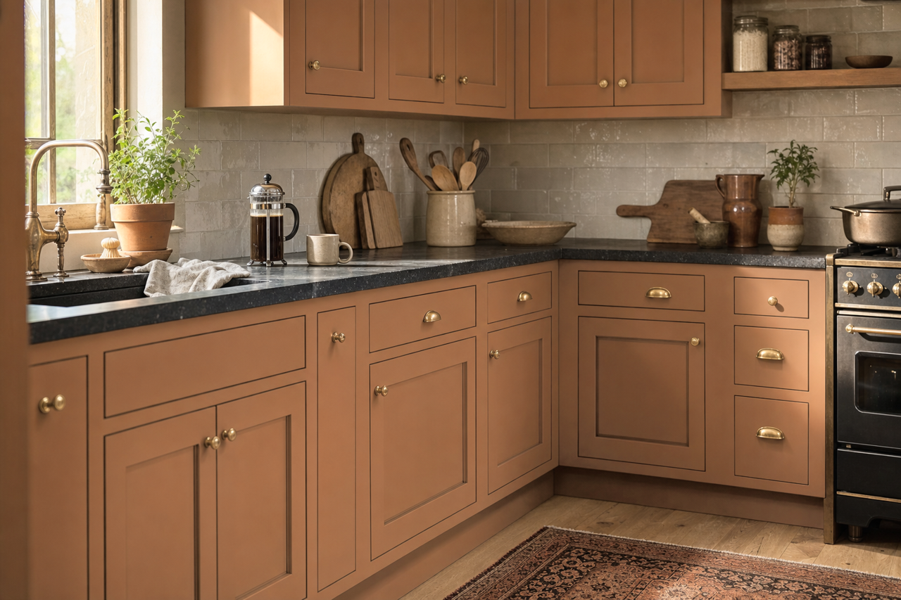Chestnut Beach by Valspar on cabinets