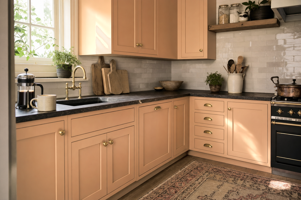 Pale Blush by Valspar on cabinets