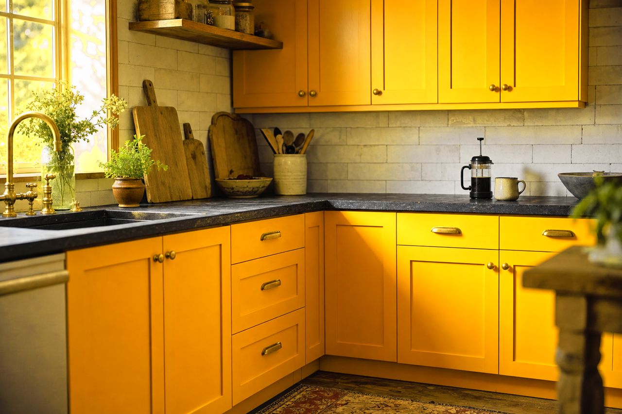Gold Abundance by Valspar on cabinets