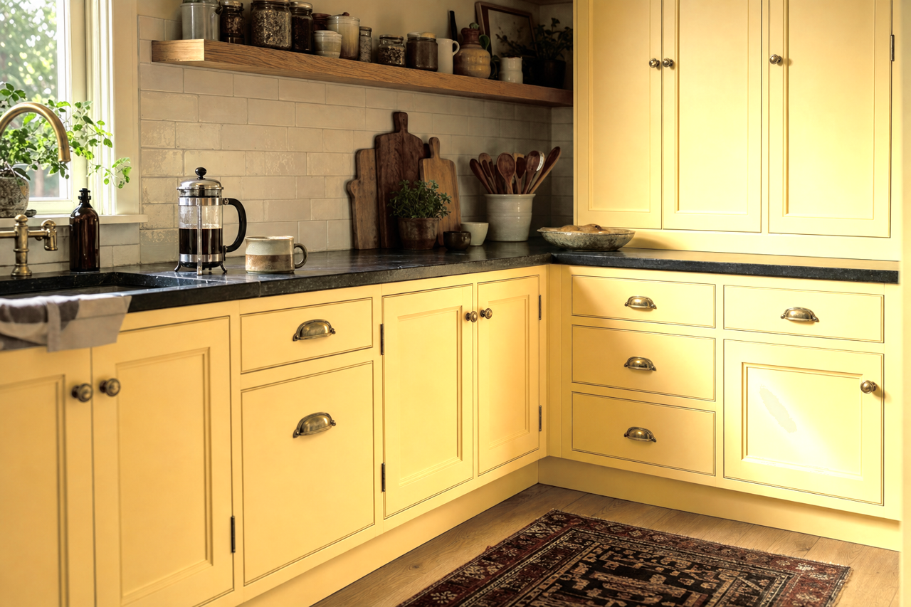 Sunglow by Valspar on cabinets