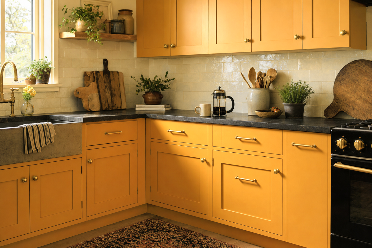 Amber Wheat by Valspar on cabinets