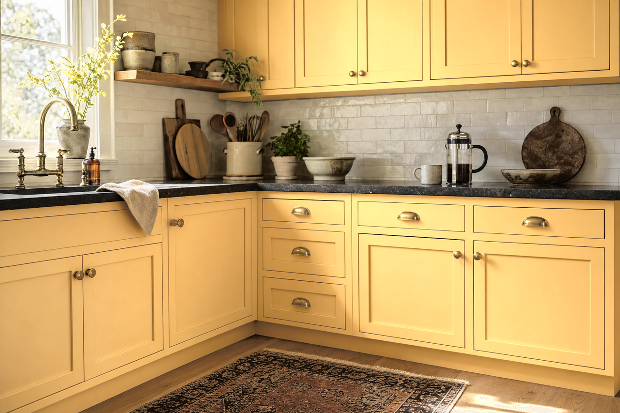 Dreamy Caramel by Valspar on cabinets