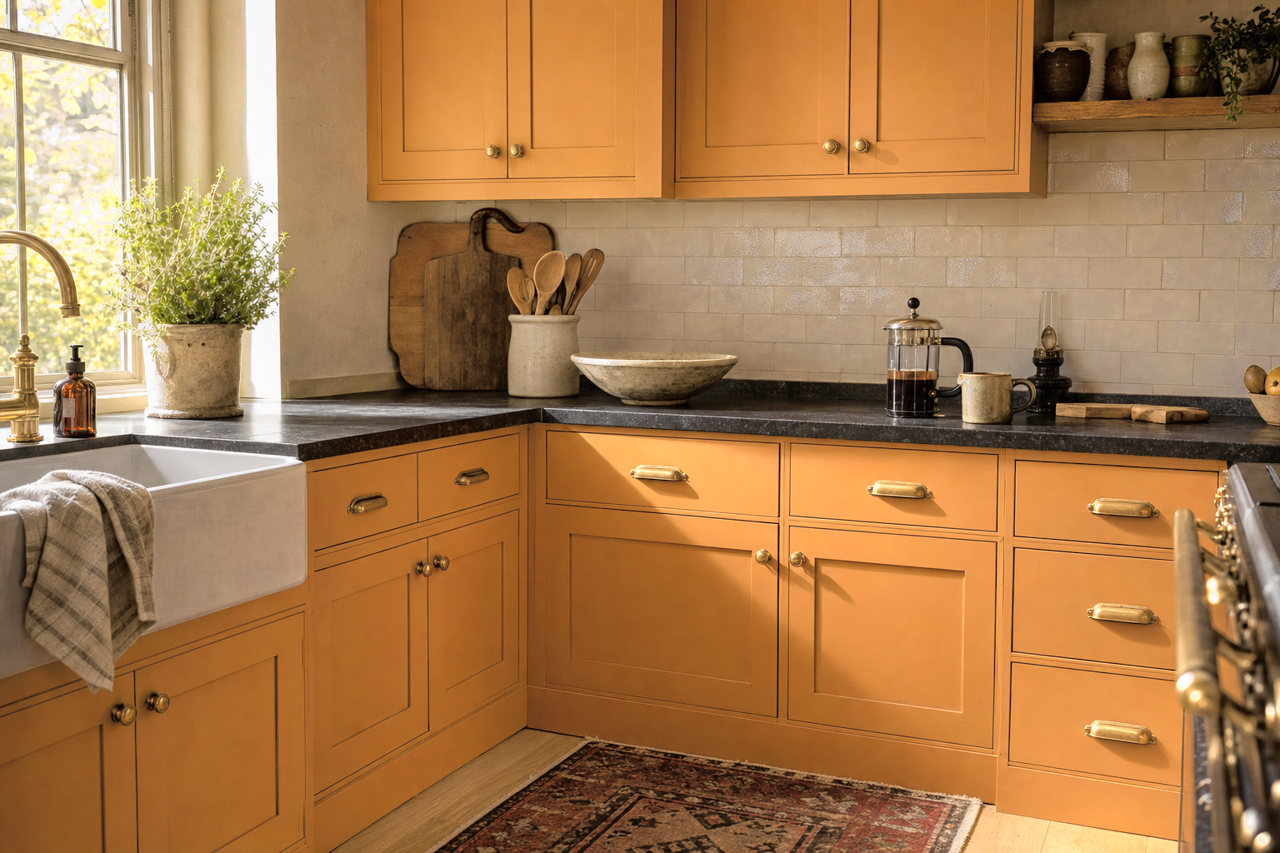 Autumn Spice by Valspar on cabinets