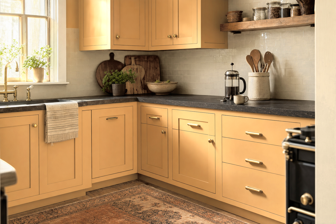 Imperial Gold by Valspar on cabinets