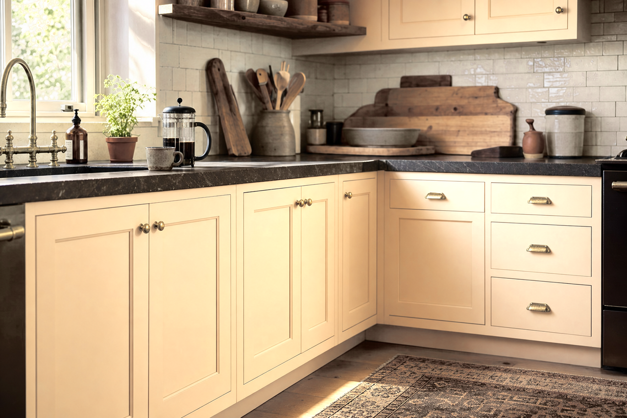 Simple Pleasures by Valspar on cabinets