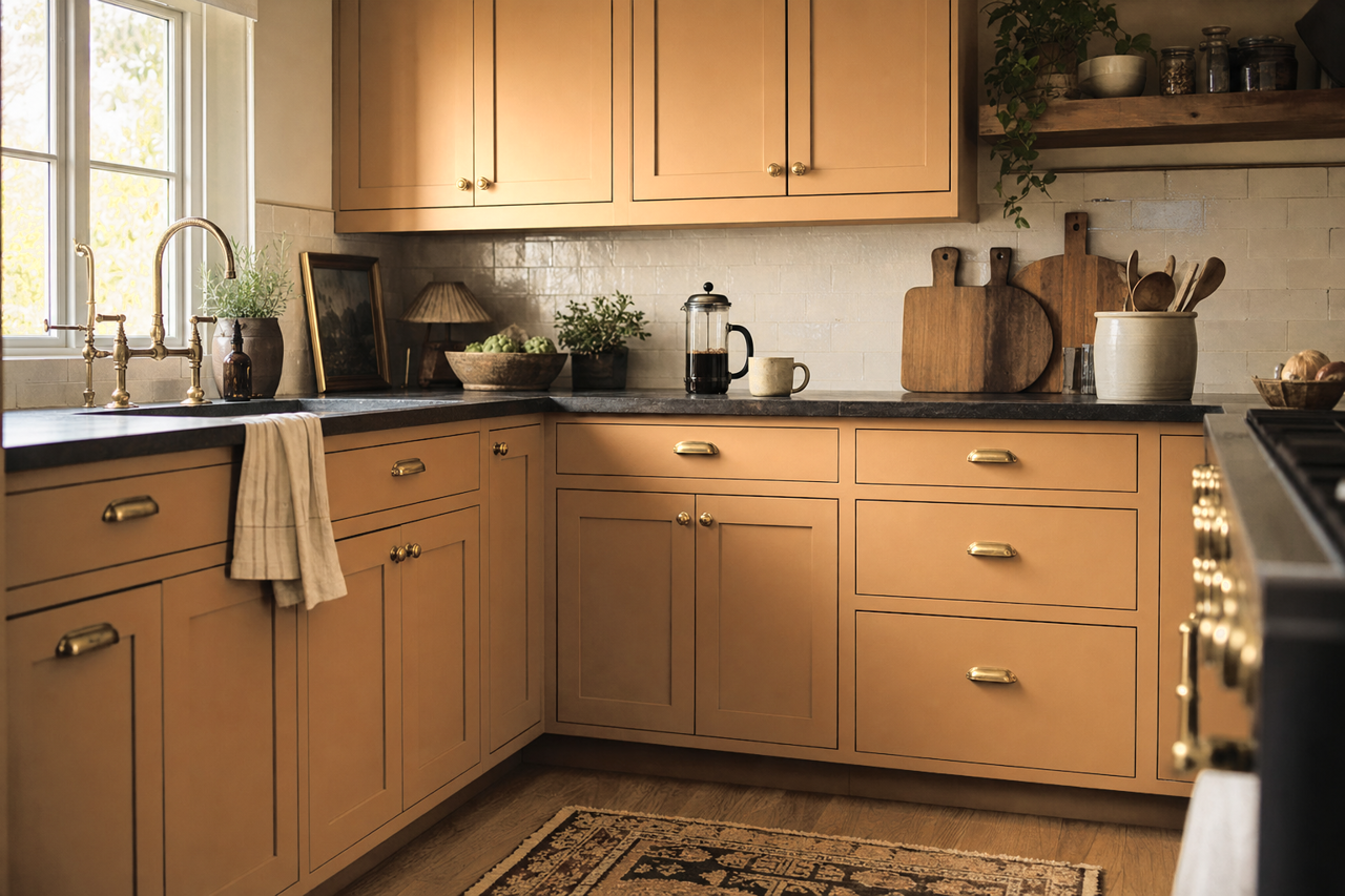 Corner Café by Valspar on cabinets