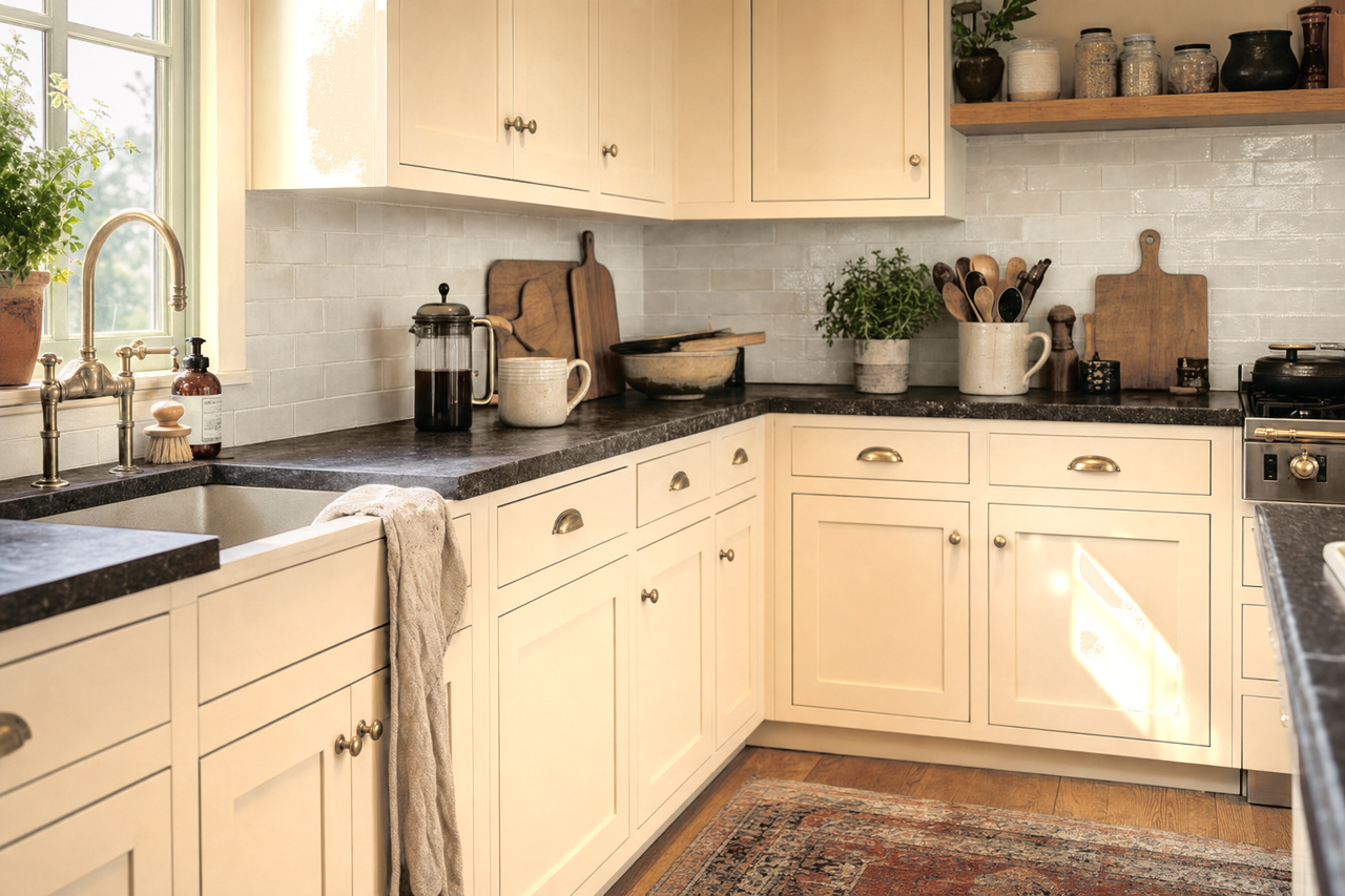 Toasting Tan by Valspar on cabinets