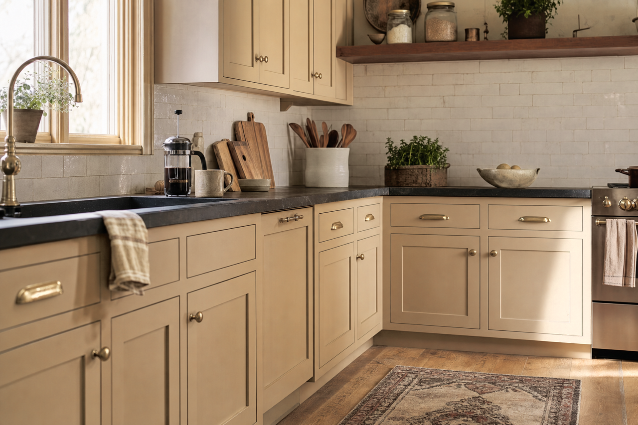 Au Lait Ole by Valspar on cabinets
