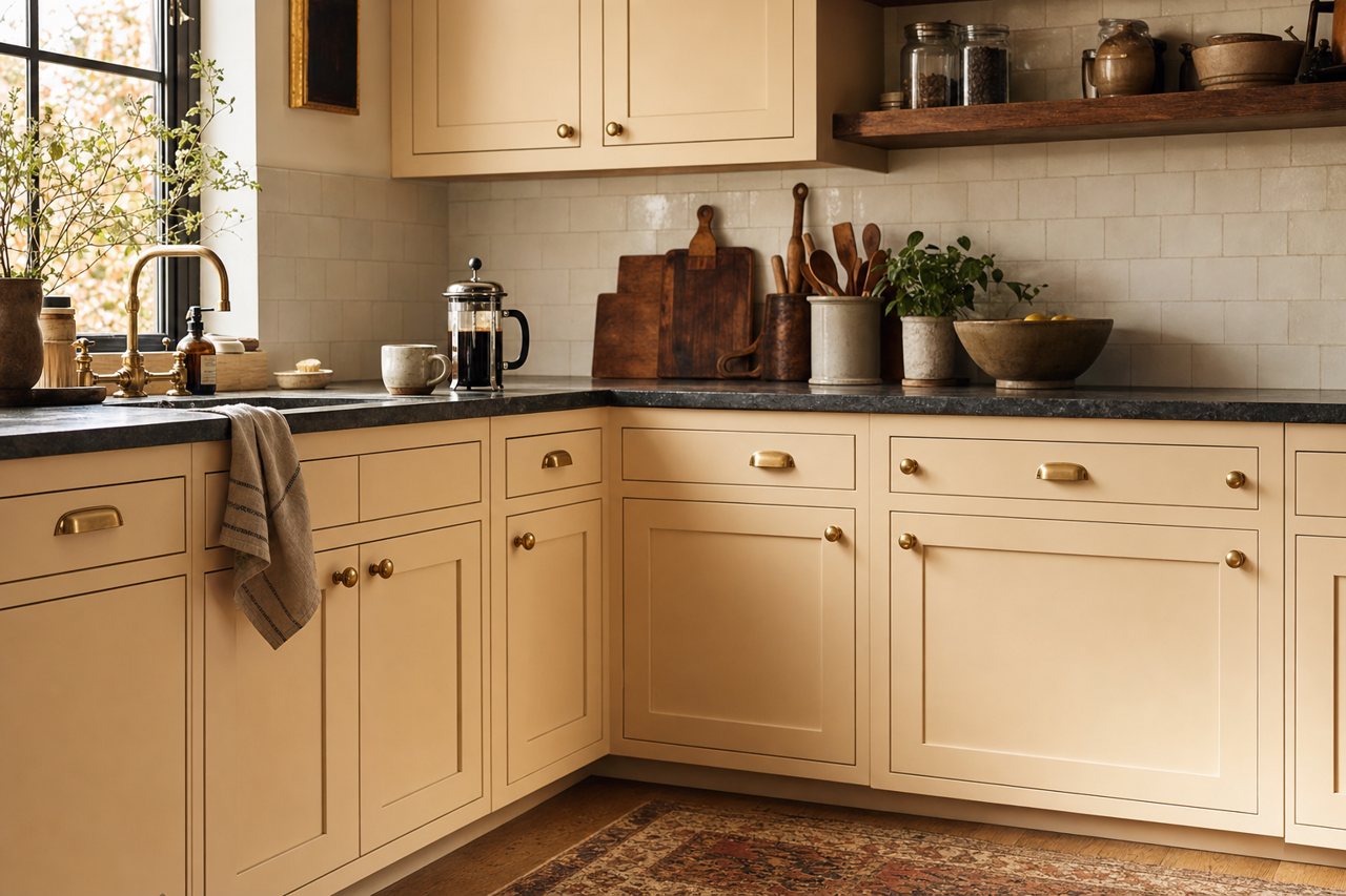 Lovely Bluff by Valspar on cabinets