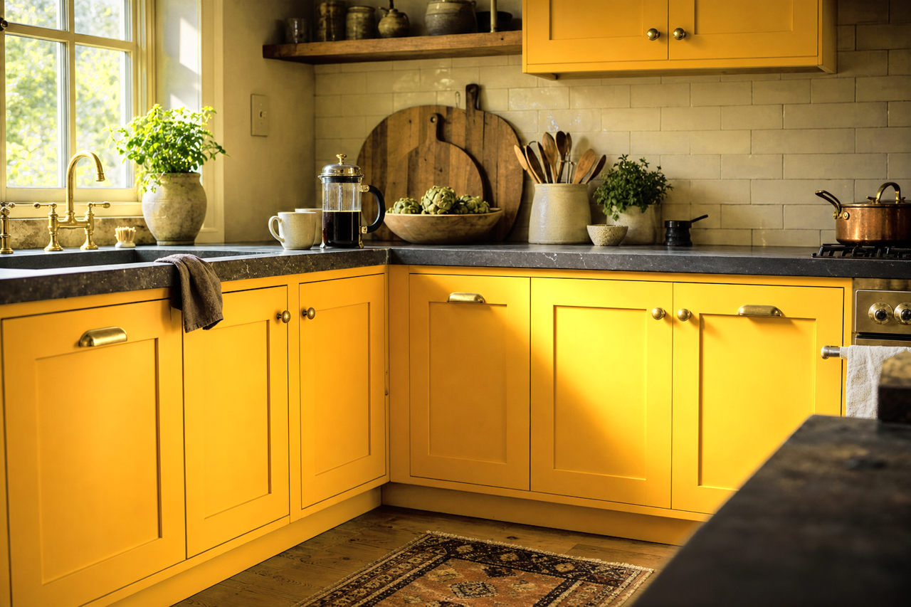 Golden Treasure by Valspar on cabinets