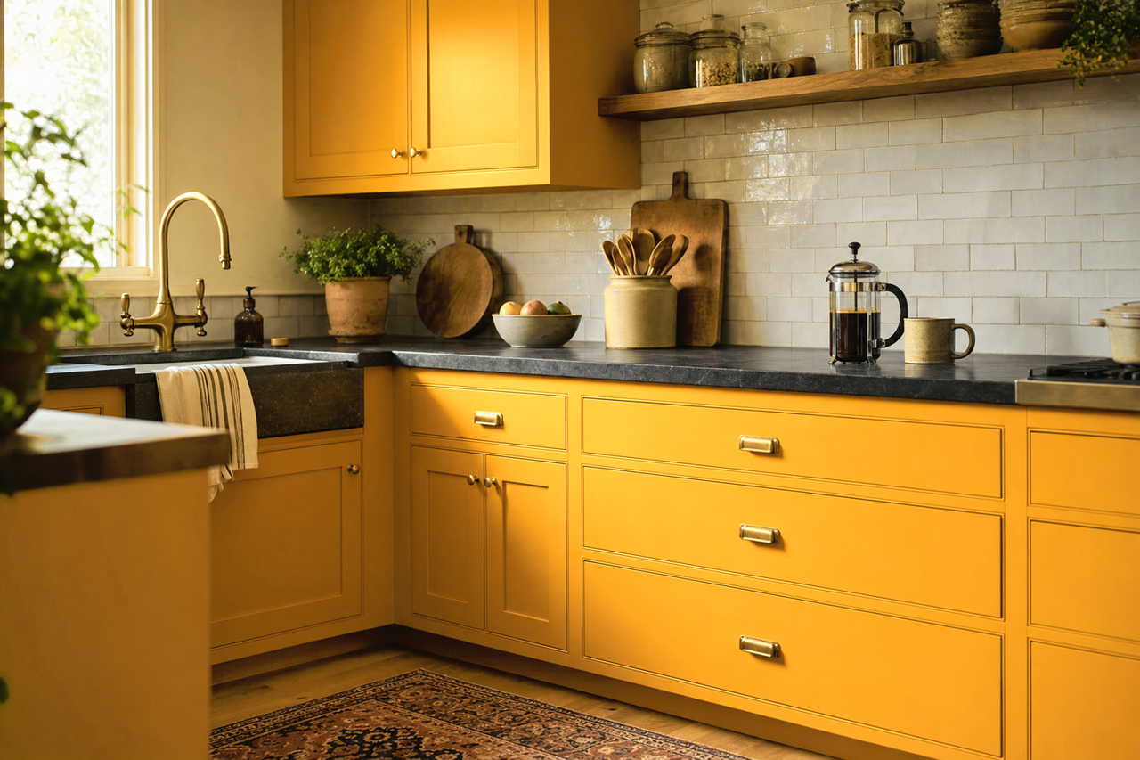 Golden Castle by Valspar on cabinets