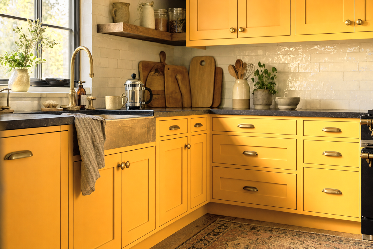 Golden Moon by Valspar on cabinets