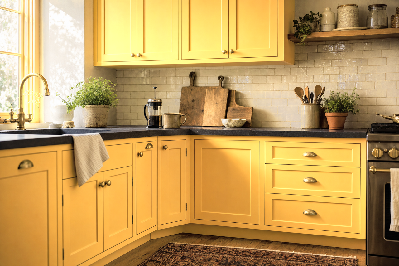 Maple Taffy by Valspar on cabinets