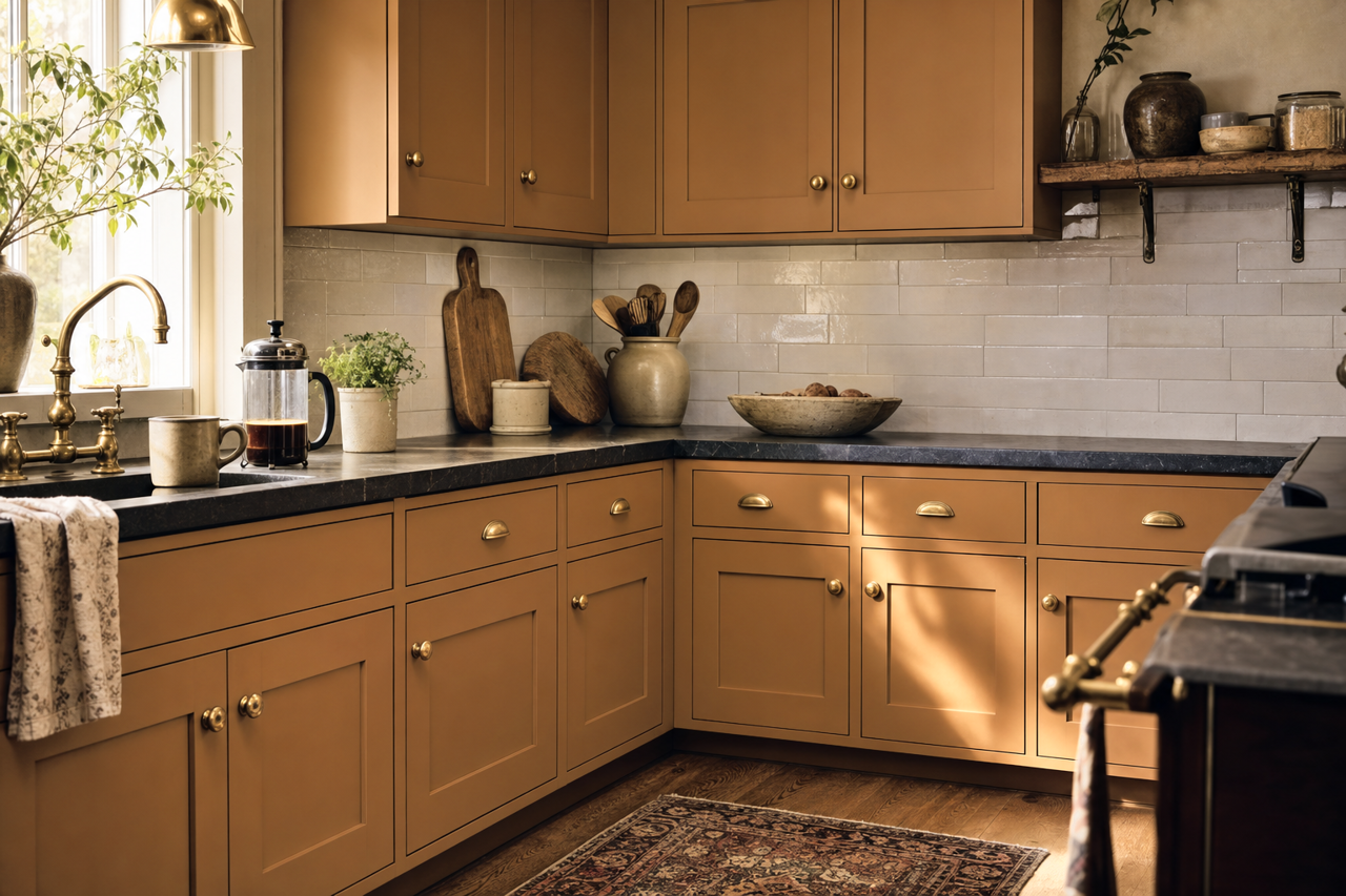 Praline Cake by Valspar on cabinets
