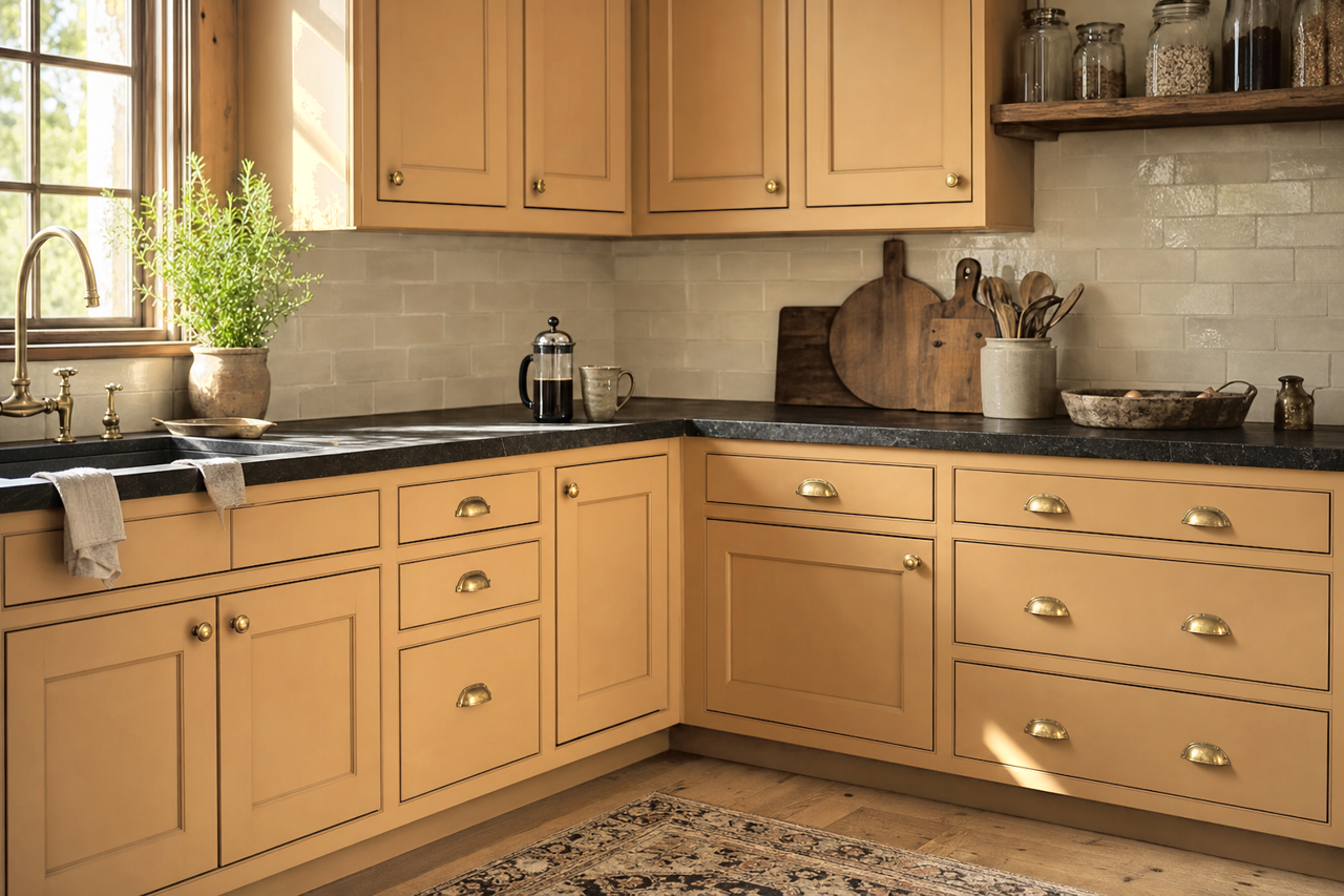 Lariat Tan by Valspar on cabinets