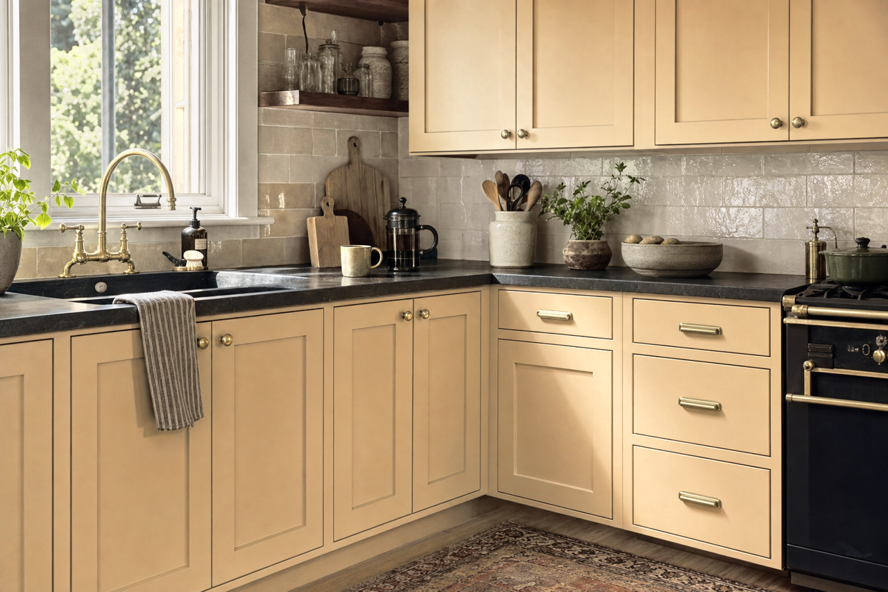 Sandy Cove by Valspar on cabinets