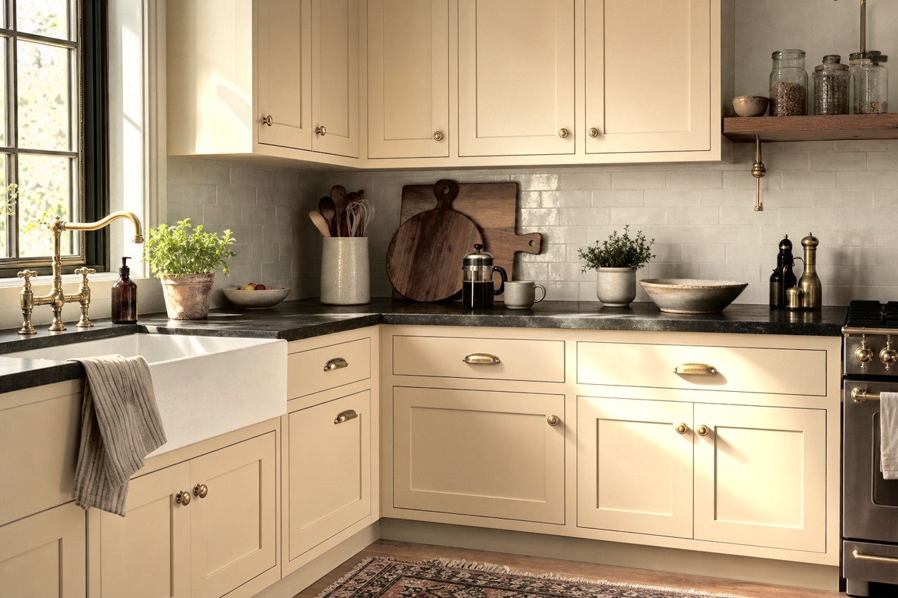 Gardenia by Valspar on cabinets
