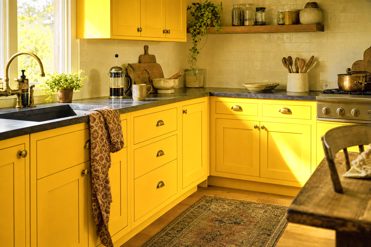 Golden Delight by Valspar on cabinets