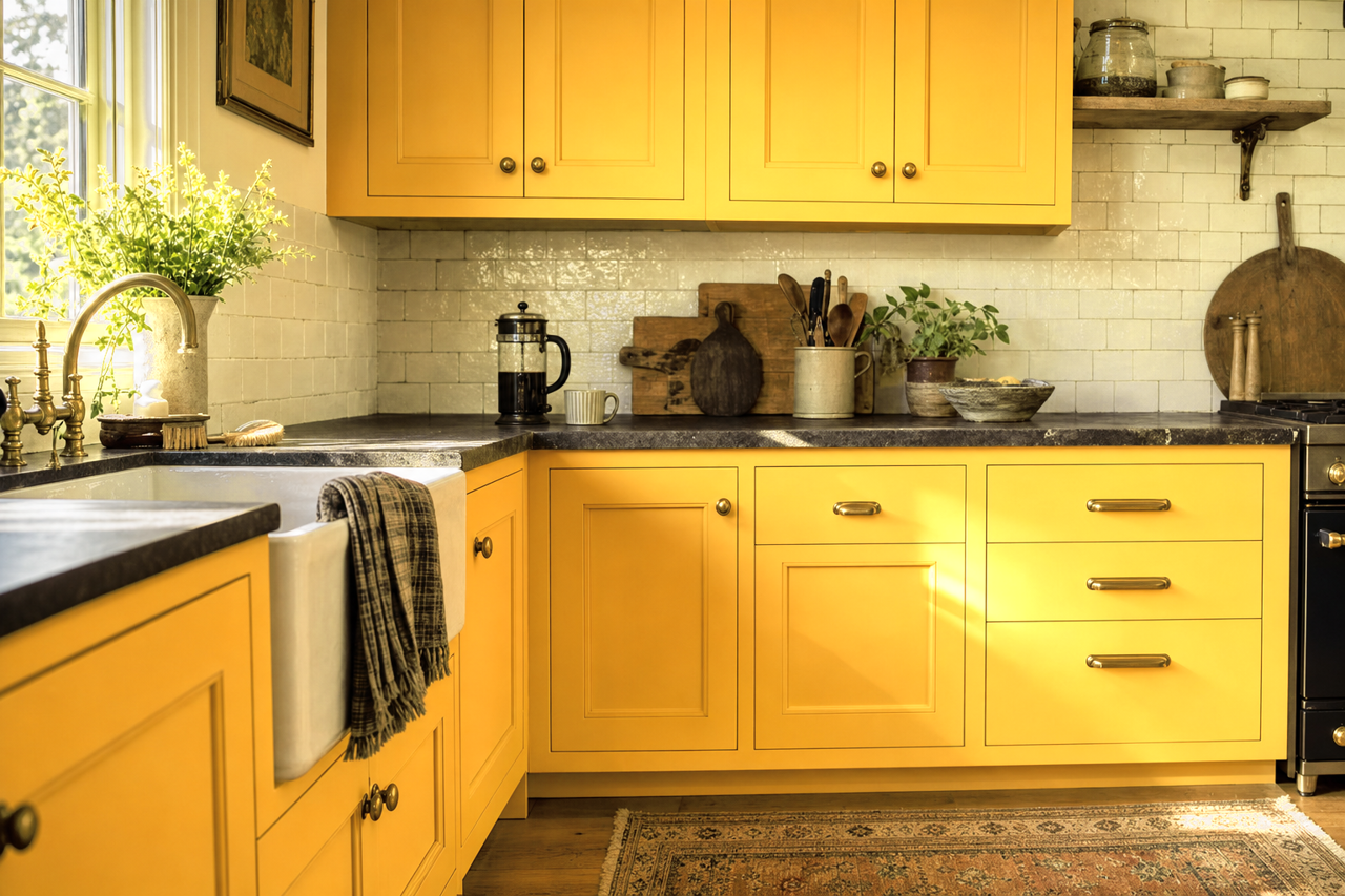 Summer Gold by Valspar on cabinets