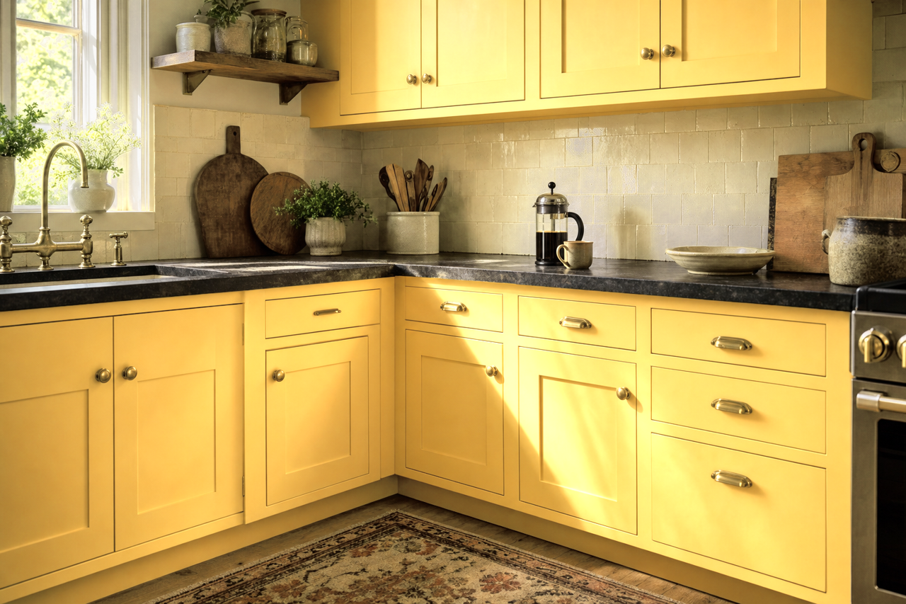Hint of Honey by Valspar on cabinets