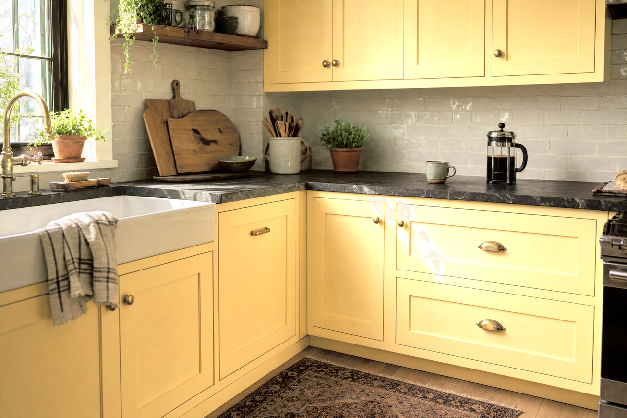 Summer Wish by Valspar on cabinets