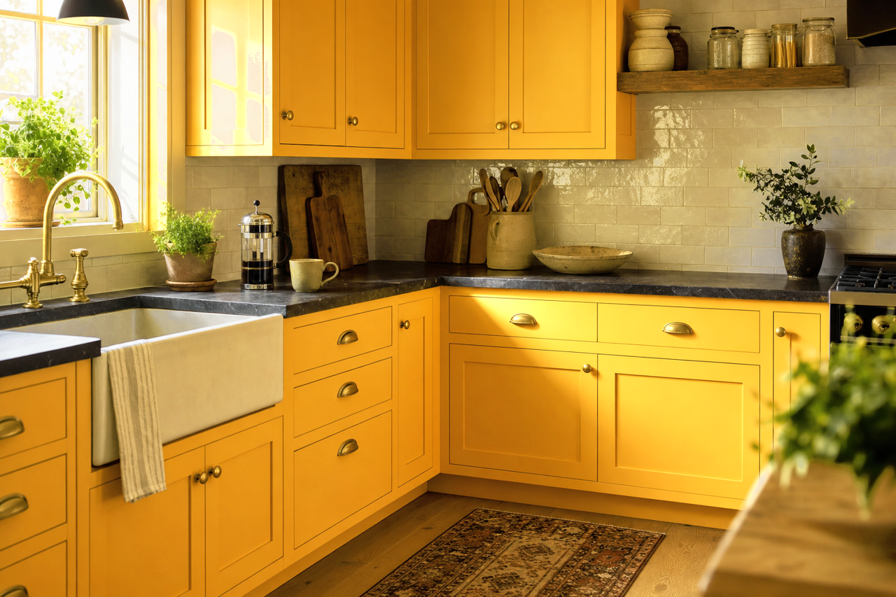 Buttered Toffee by Valspar on cabinets