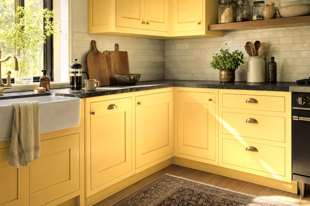 Almond Glaze by Valspar on cabinets