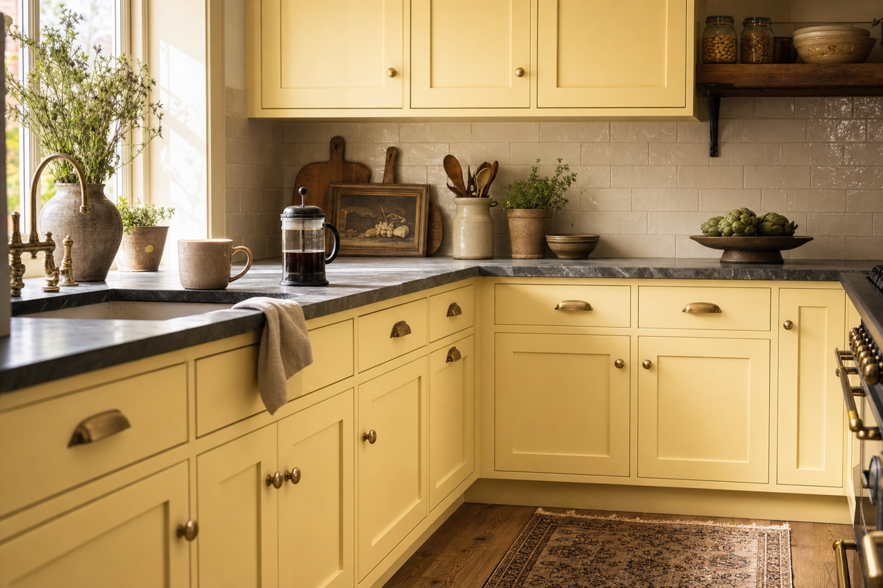 Cuddle by Valspar on cabinets
