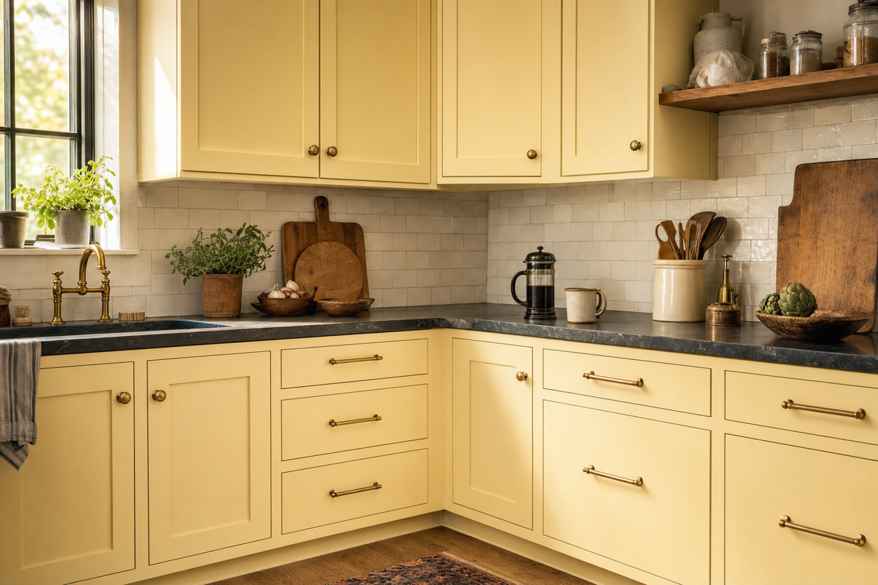 Champagne Dance by Valspar on cabinets