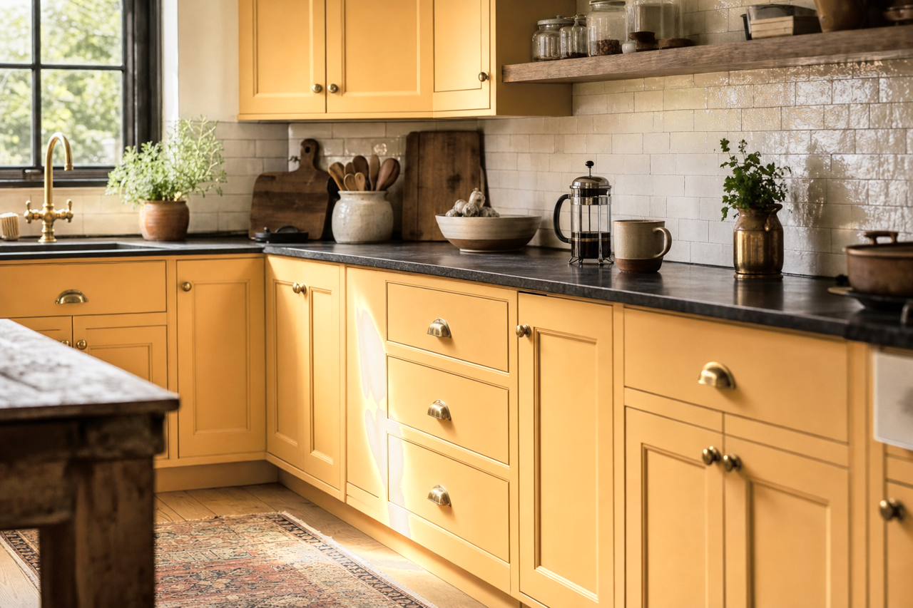 Creamy Orange by Valspar on cabinets