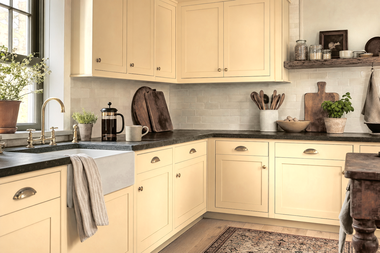Soft Candlelight by Valspar on cabinets