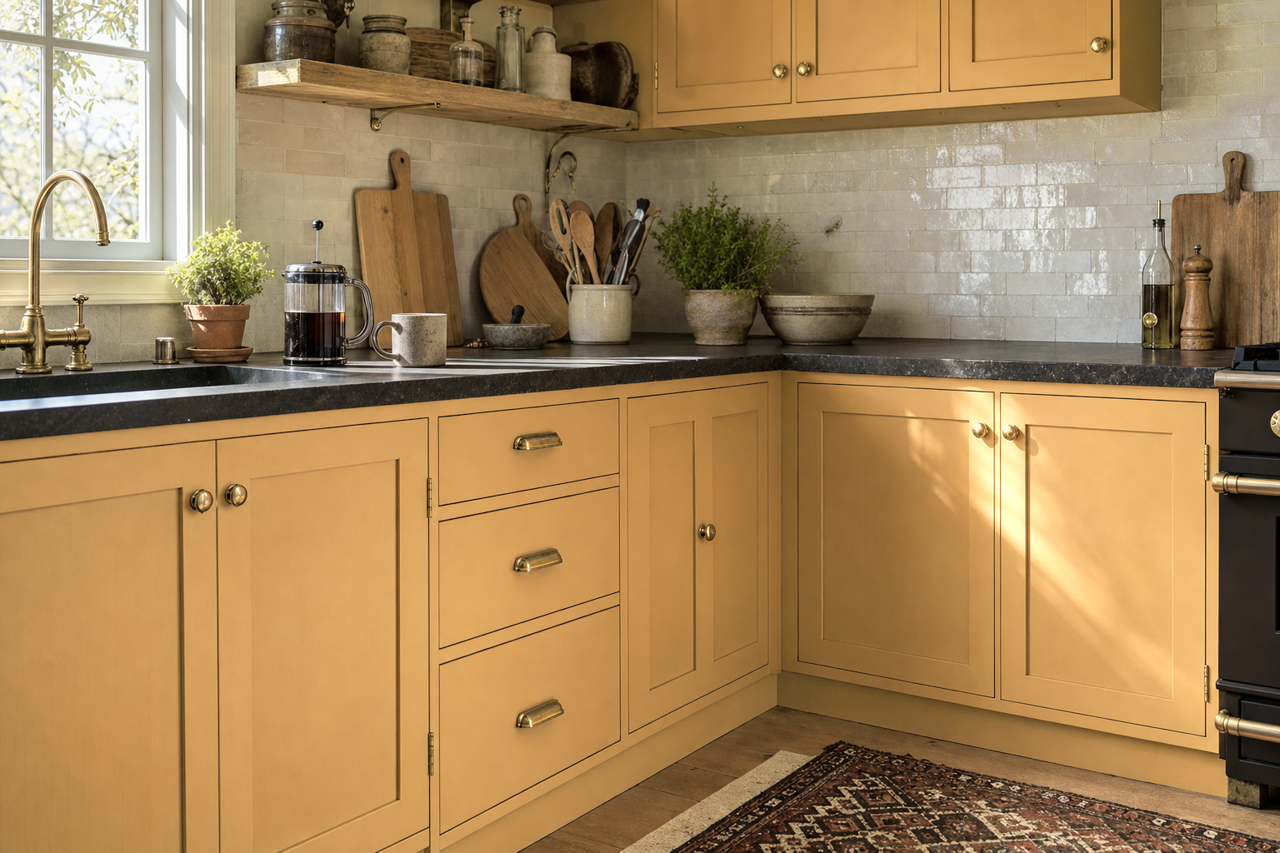 Lewis Gold by Valspar on cabinets