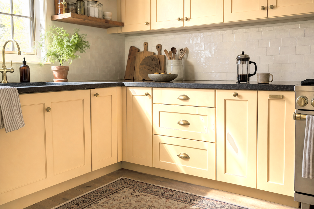 Capricious by Valspar on cabinets