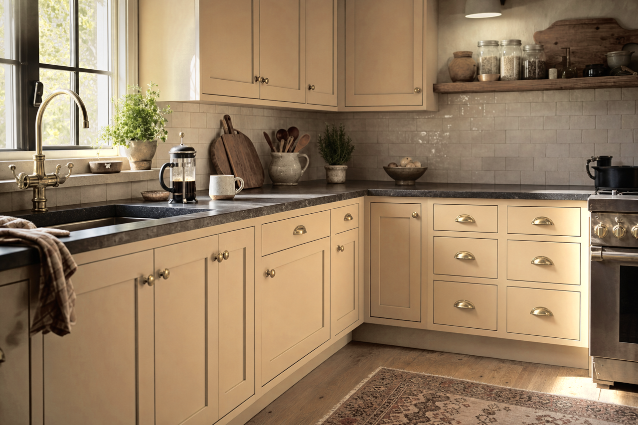 Prairie Dance by Valspar on cabinets
