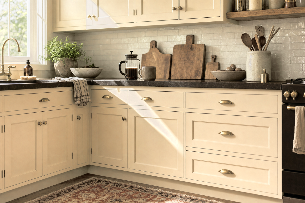 Classic Buff by Valspar on cabinets