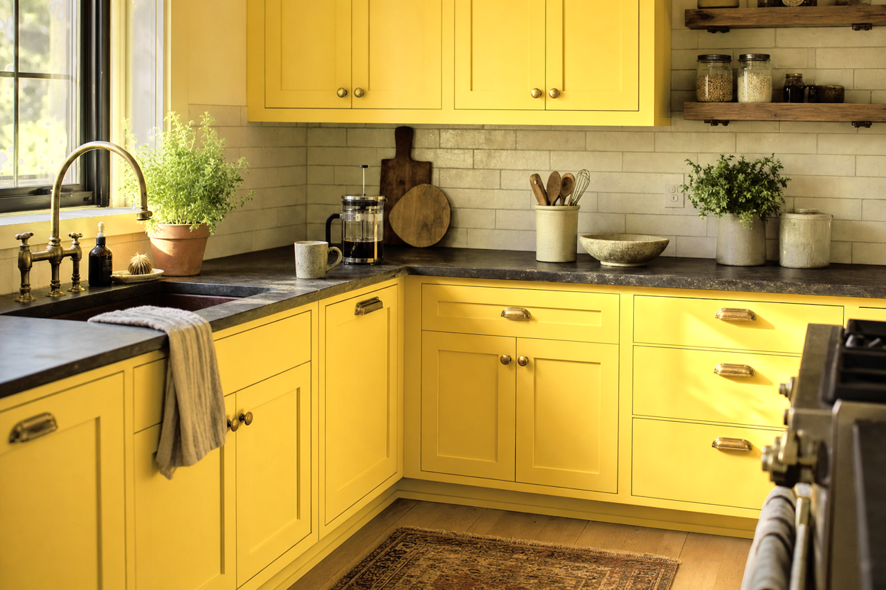 Golden Haze by Valspar on cabinets