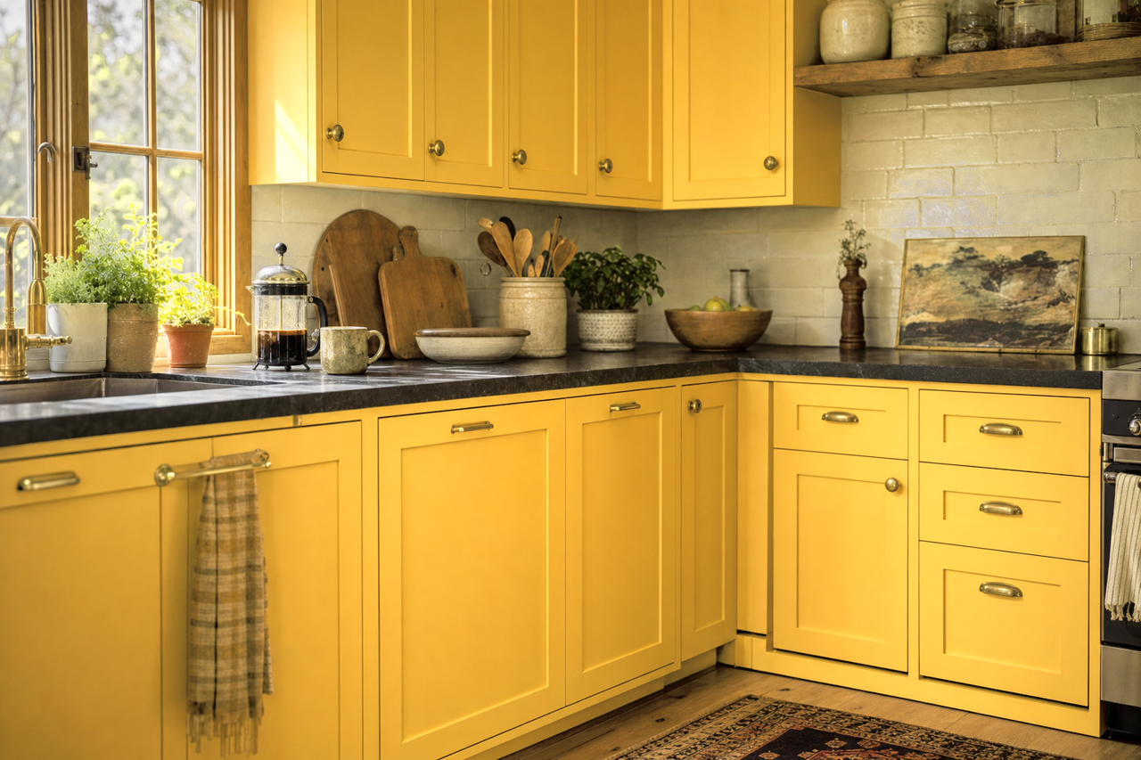 Sweet Lemon by Valspar on cabinets