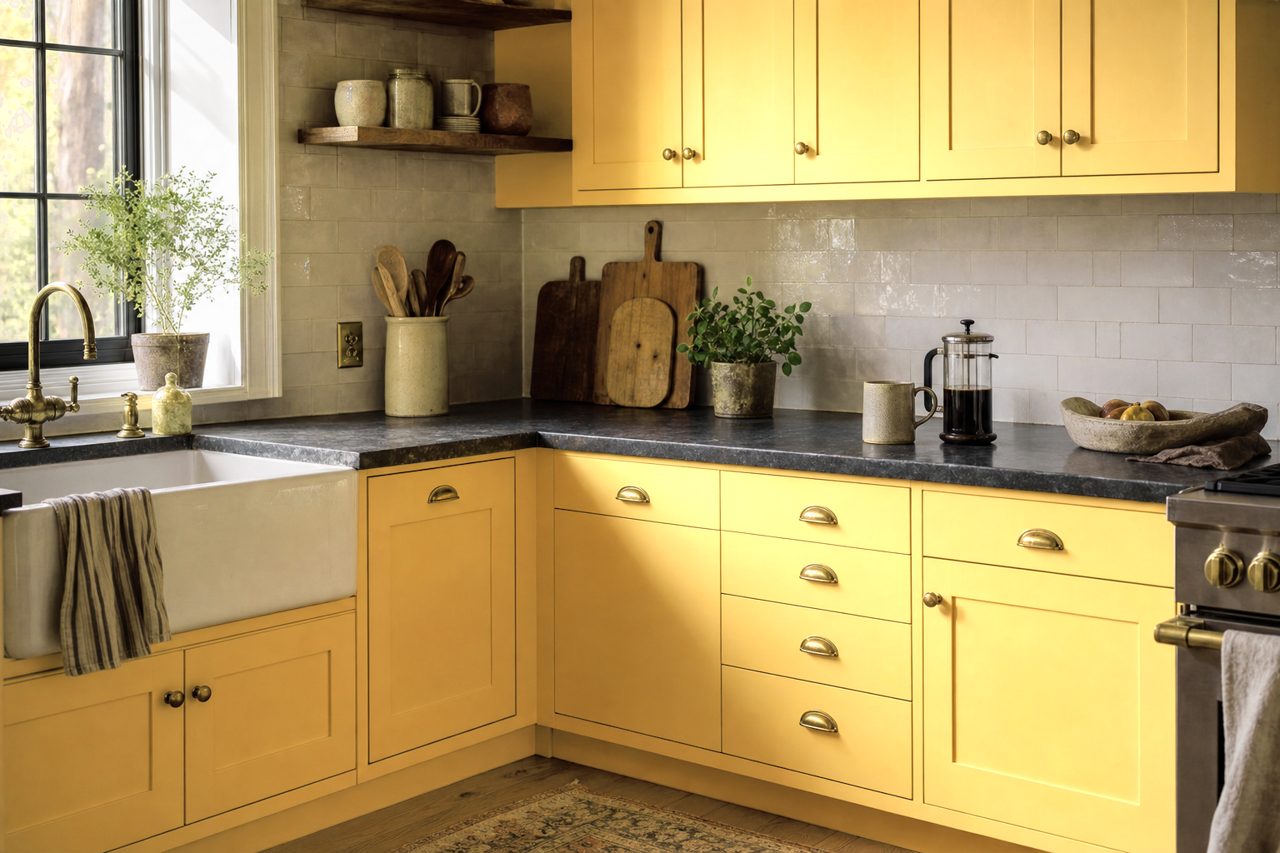Amber Pearl by Valspar on cabinets