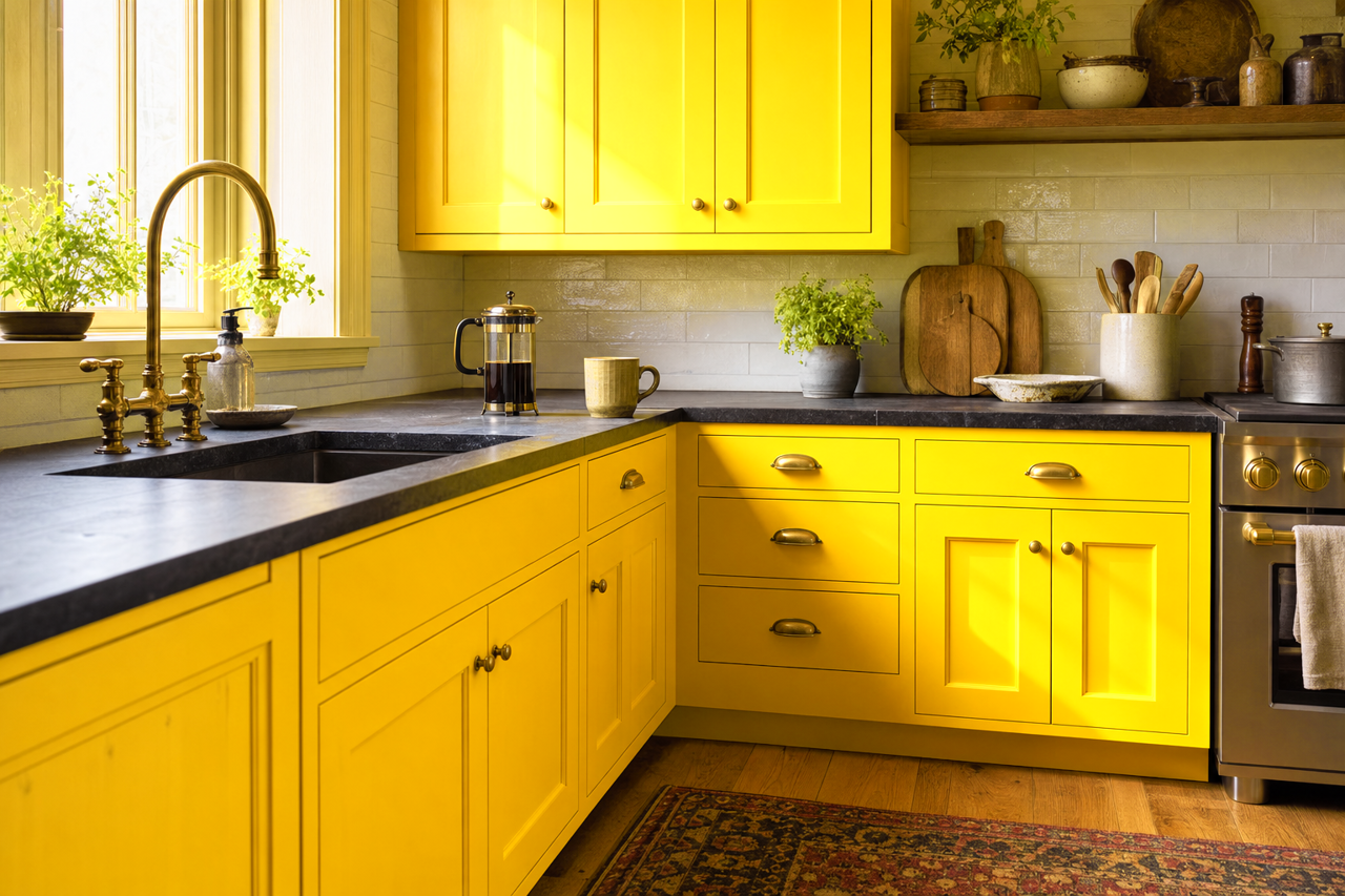 Yellow Mustard by Valspar on cabinets