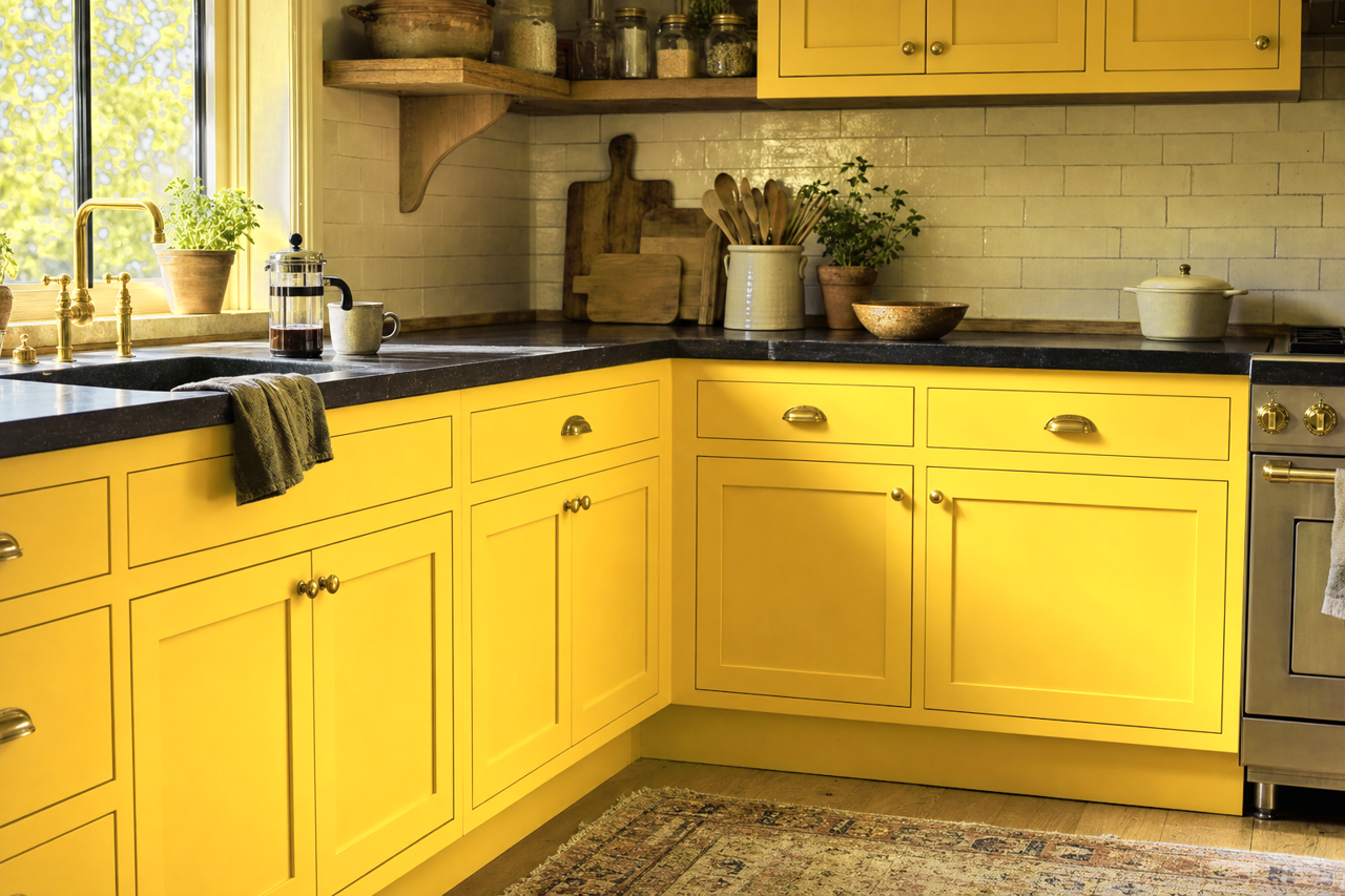Golden Yellow by Valspar on cabinets