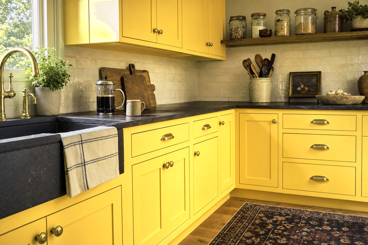 Golden Mist by Valspar on cabinets